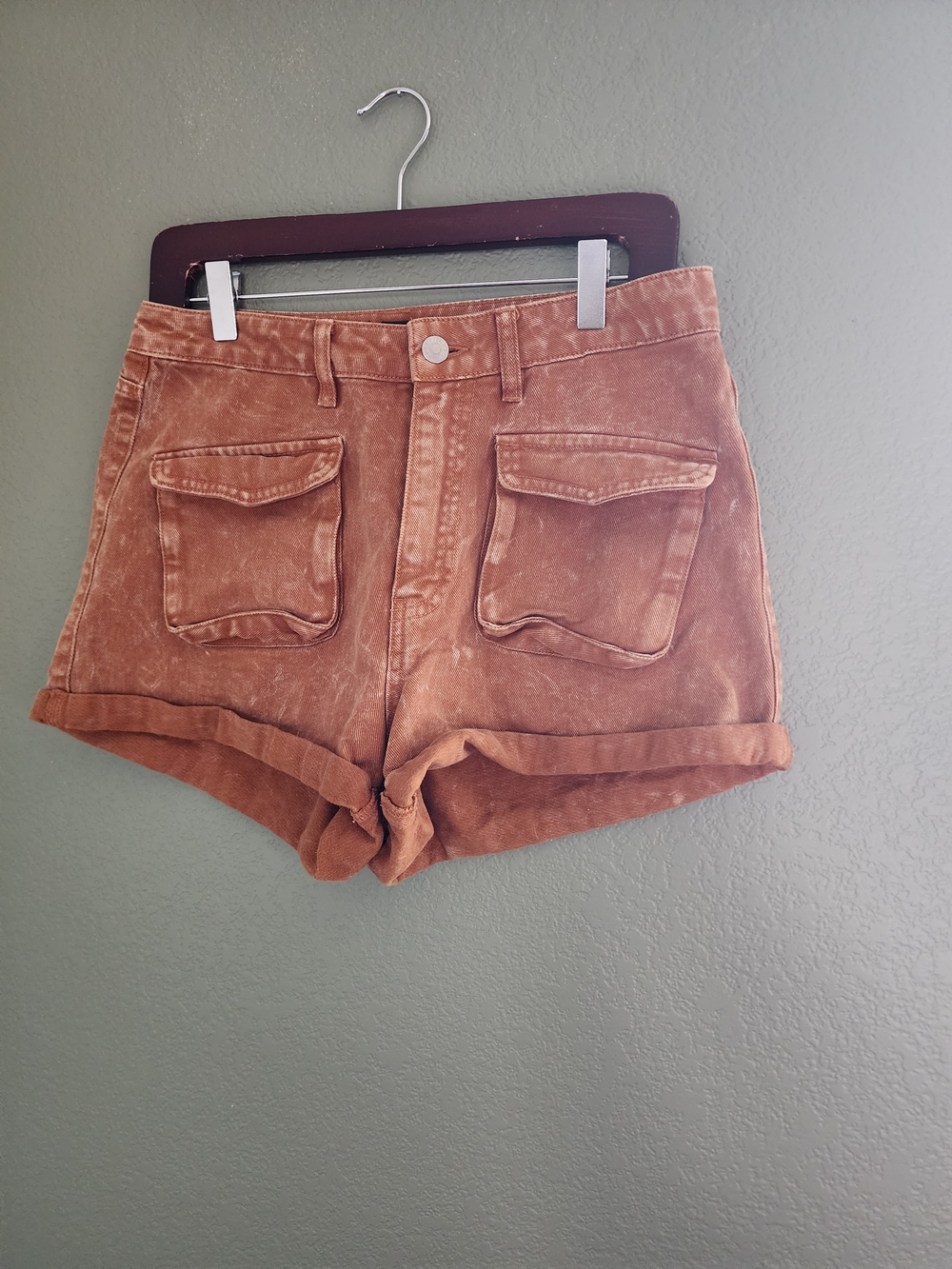 Forever 21 Rust Brown High-Waist Jean Shorts with Front Flap Pockets